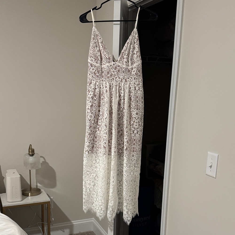 For Love And Lemons Lace Detail Dress in Cream and Tan